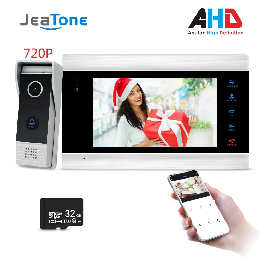 

720P/AHD Intercom 4 Wired 7'' Video Door Phone Security System Voice message/Motion Detection/MP4 Player, support remote control
