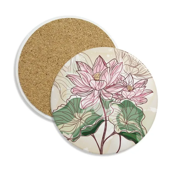 

Lotus Flower Lotus Root Watercolor Plant Ceramic Coaster Cup Mug Holder Absorbent Stone for Drinks 2pcs Gift