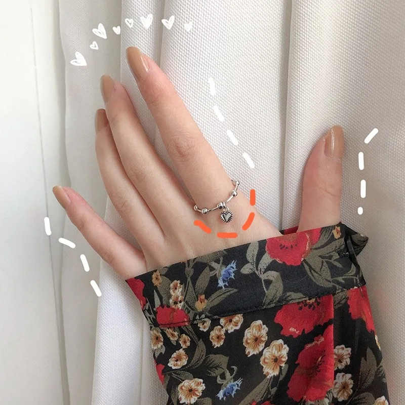 Винтажное готическое сердечко серебряного цвета кулон в форме кольца Anillos 2020 Kpop