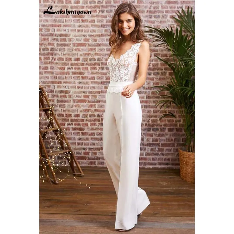 Jumpsuits Wedding Dresses 2022 Bohemian Bridal Gowns V Neck Lace
