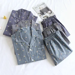 New Spring and Autumn Men's 100% Cotton Pajamas Long-sleeved Trousers Set Plus Size Simple Home Service Two-piece Suit Sleepwear