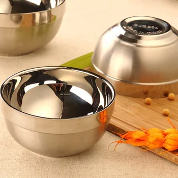 

4PCs Double Anti-scalding Stainless Steel Bowl 16cm Reusable Heat Insulation Bowls Spice Soup Noodles Salad Dropproof Tableware
