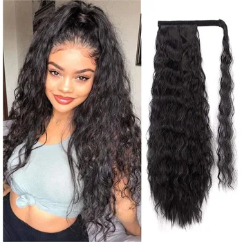 

Synthetic Long Corn Wave Magic Paste Ponytail Extension Clip in Claw Hair Extensions Hairpieces For Women Dark Brown Color