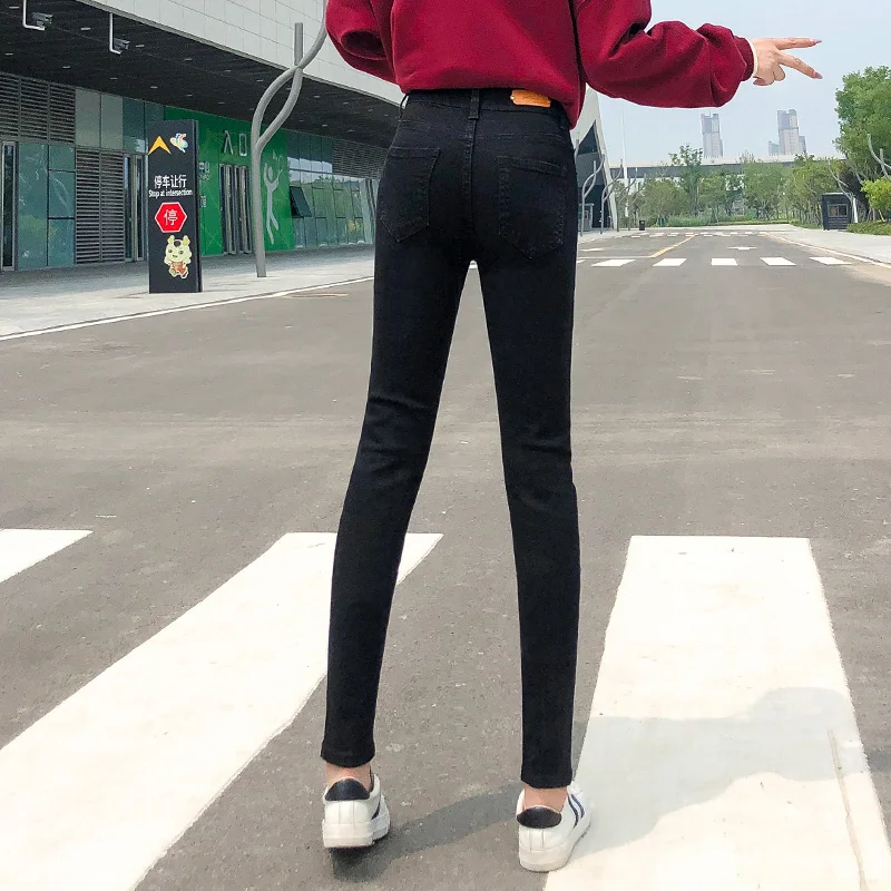 새로운 여성 스트레치 하이 웨스트 클래식 레트로 청바지 레이디 의류 38 40 스키니 팬츠 푸시 업 레깅스 엄마 청바지 펜슬 바지
