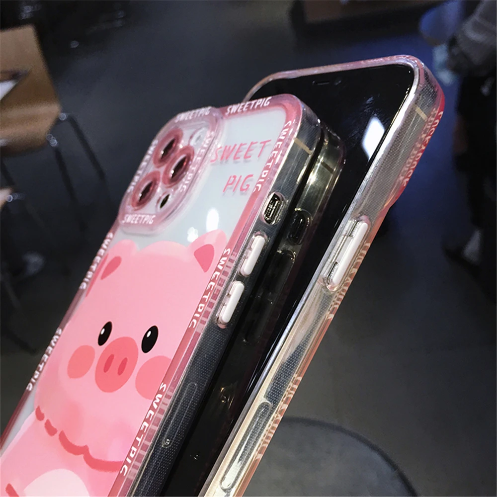 iphone 13 pro max leather case Cute Pink Piggy Baby Duck Phone Case For iPhone 13 Pro Max 11 12 Pro Max XR X 8 7 Plus XS Max SE 2020 Shock Proof Clear Cover 13 pro max cases