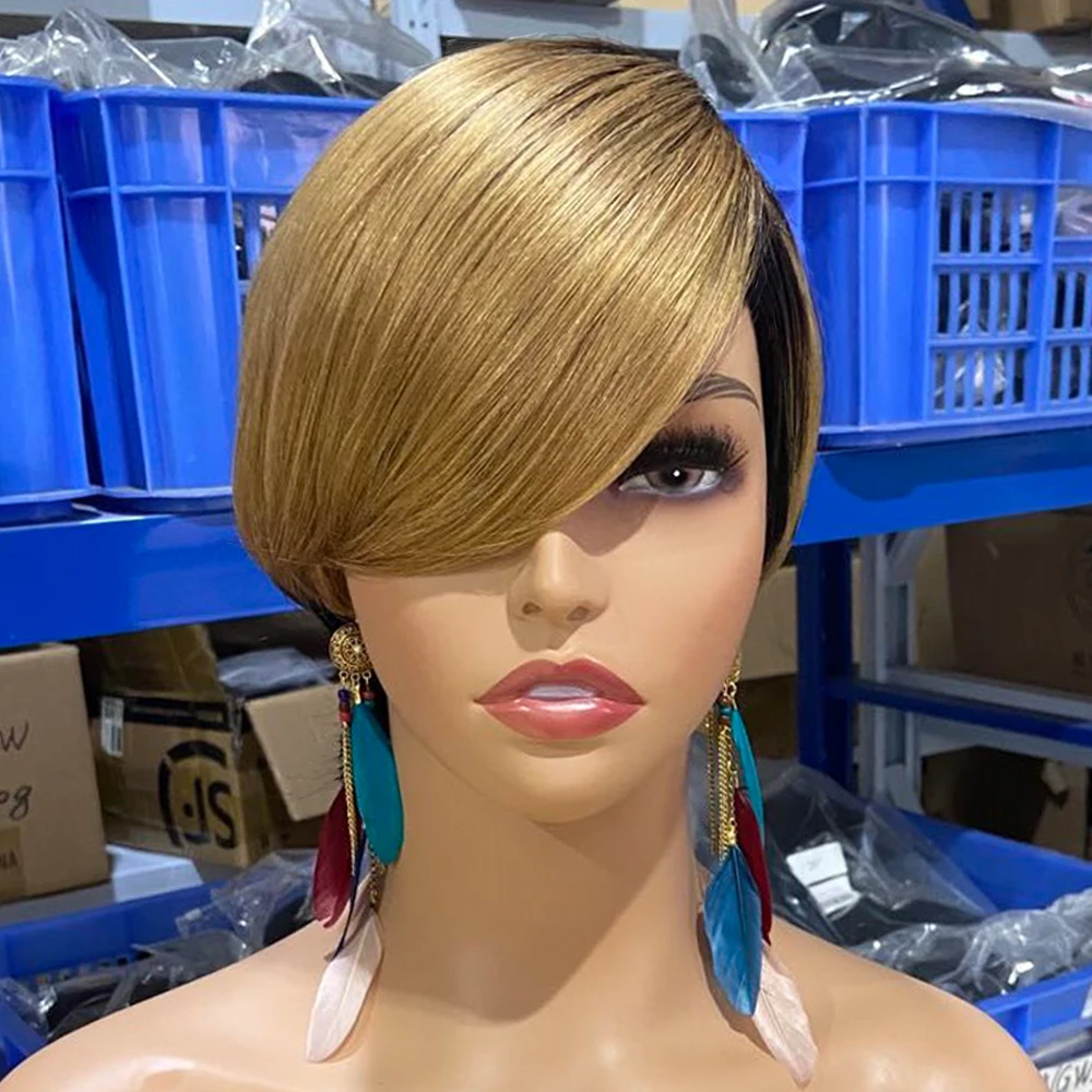 Pixie Cut Short Human Hair Wig With Bangs Straight Bob Short Human Hair Wigs Ombre Color 99j Full Machine Wigs For Black Women Pixie Cut Short Human Hair Wig With Bangs Straight Bob Short Human Hair Wigs Ombre Color 99j Full Machine Wigs For Black Women
