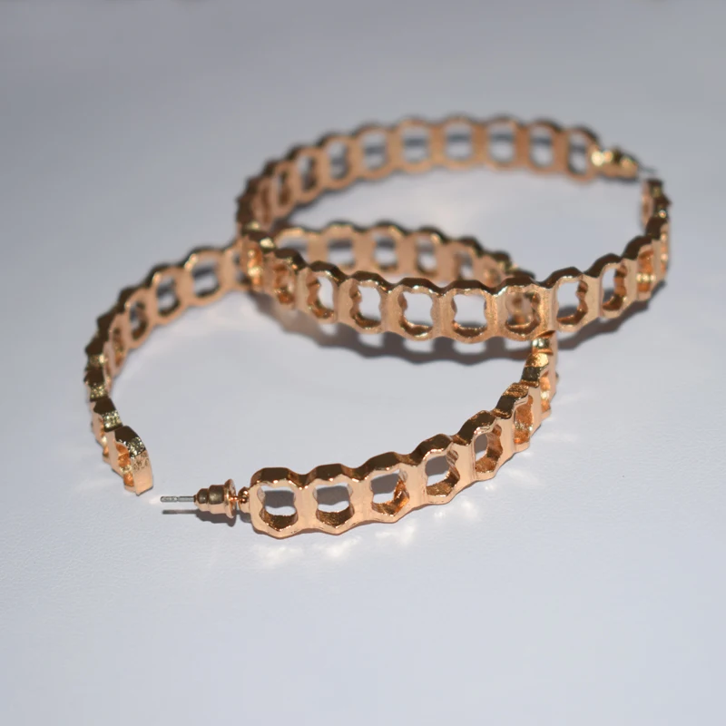 

Punk Gold Color Metal Hoop Earrings For Women Round Big Circle Exaggerated Hollow Wide Statement Earring Jewelry