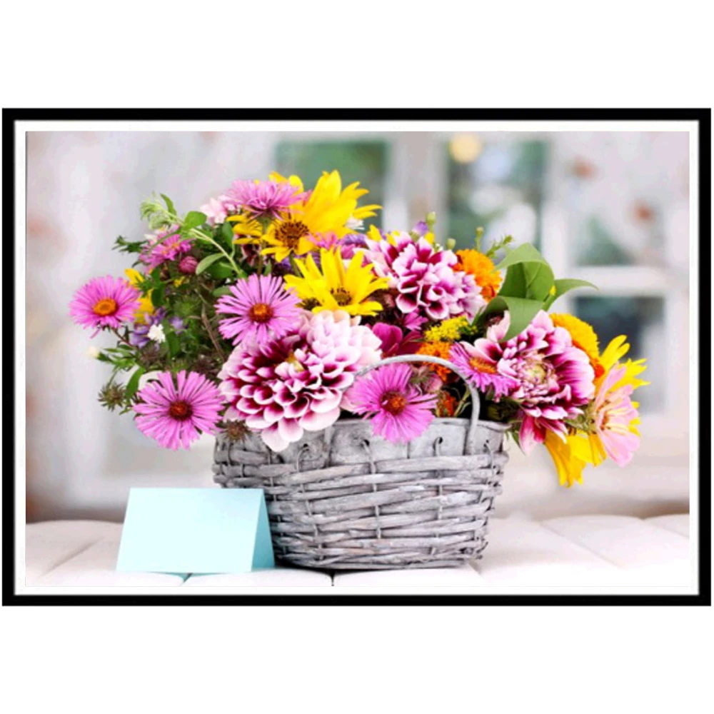 5D DIY Diamond Vase Flower Basket Diamond Cross Flower Inlaid Diamond Embroidery Indoor Wall Decoration Painting Give Gift 