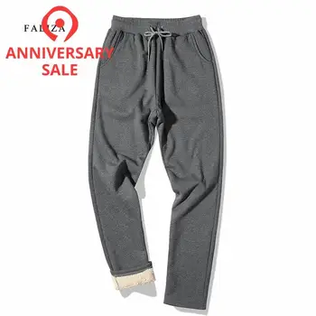 

FALIZA Winter Inner Cashmere Mens Thick Fleece Pants Men Straight Pants mirco velvet Sweatpants men joggers casual pants CK118