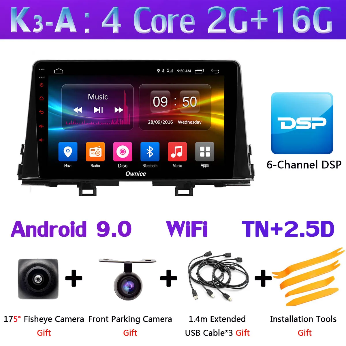 1 DIN 360 °4×камера Android 9,0 4 Гб+ 64 Гб gps Радио CarPlay SPDIF DSP автомобильный мультимедийный плеер для KIA Morning Picanto - Цвет: K3-A