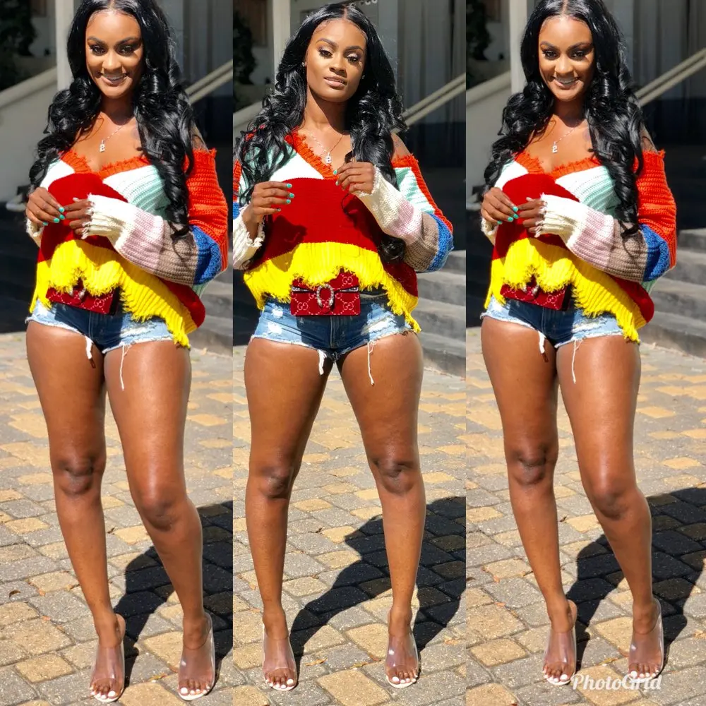 

Wjustforu Striepd Ripped Sweater Pullovers Ladies Knitting Fashion Casual Tassel Frayed Sweaters Long Sleeve Pullover Tops