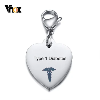 

Vnox Free Customize Dainty Heart Medical Alert ID Key Chains Stainless Steel Reminder Emergency Jewelry for Women Man