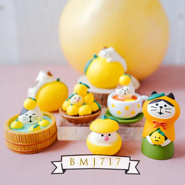 Cute funny cartoon pomelo grapefruit Milk tea cake coffee shop orange lemon cat bird candy toys models figures decoration 2