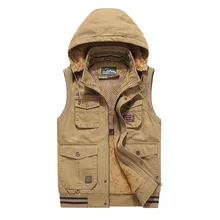 CY год жилет большой Размеры хлопковый жилет майки из чистого хлопка Для мужчин щеткой и Толстая теплая одежда с капюшоном с несколькими карманами жилет