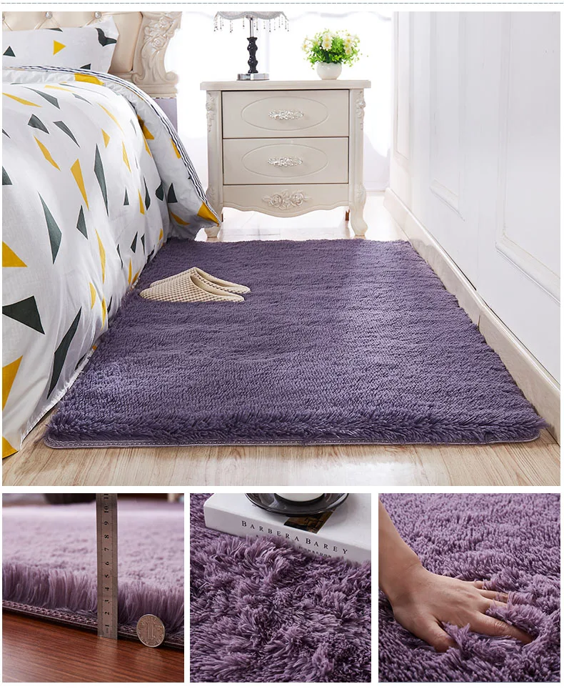 

Fluffy carpet non-slip carpet living room coffee table carpet bedroom bedside mat Yoga carpet solid color plush carpet fluffy ma