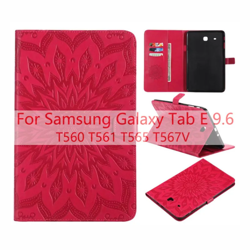Чехол для Samsung Galaxy Tab E 9,6 T560 T561 T565 T567 T567V тиснение из искусственной кожи Мягкий чехол для задней крышки из раскладная откидная крышка устойчивый планшетный чехол - Цвет: red
