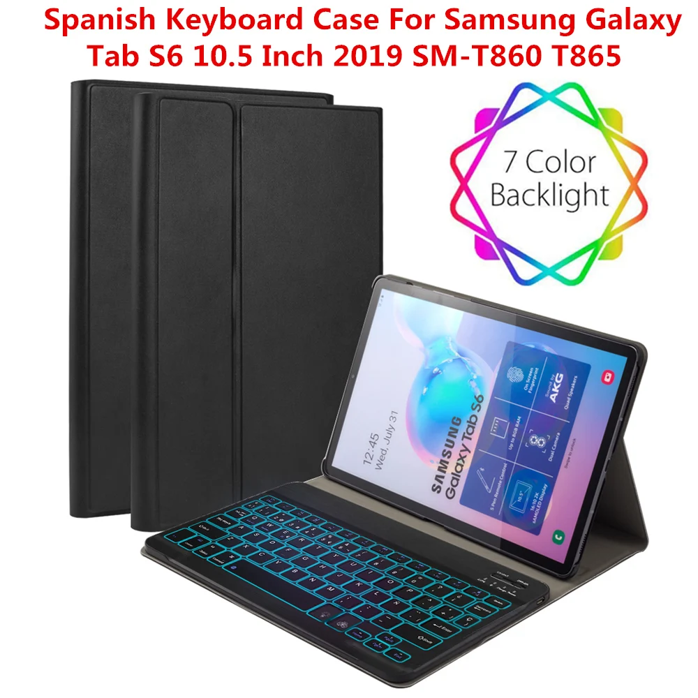 Чехол с испанской клавиатурой Цветной подсветкой для Samsung Galaxy Tab S6 10 5 дюймов 2019 T860
