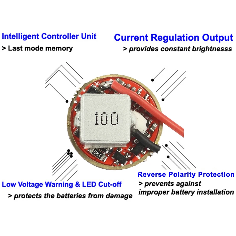 P4000 20mm 5A 1 or 2 cell 3V 9V Buck Driver Board High Power LED Flashlight Driver