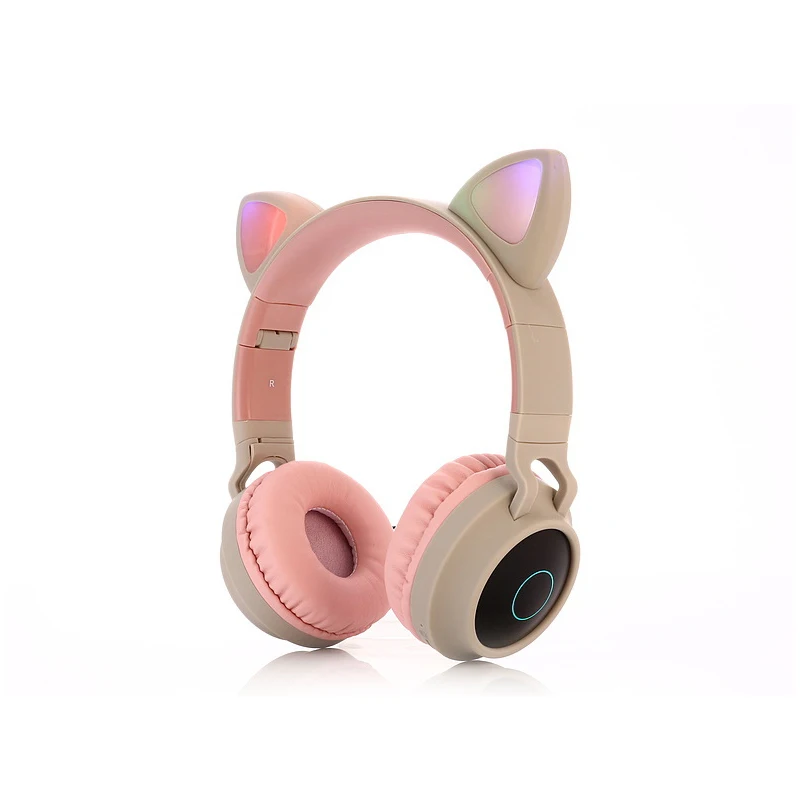 Милый Кот Bluetooth 5,0 гарнитура Беспроводная Hi-Fi музыка стерео бас наушники светодиодный светильник мобильные телефоны девочка дочь гарнитура для ПК - Цвет: pink grey