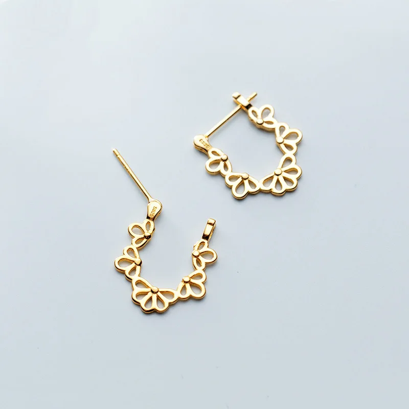 Gold Trustdavis из чистого 925 пробы серебра, полые серьги-кольца с цветами, запонки для ушей, S925 серьги для женщин, серебро 925, ювелирные изделия DT25 - Окраска металла: Gold