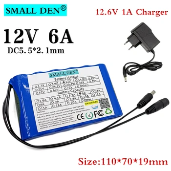 

12V 6A 18650 lithium battery pack with built-in BMS + 12.6V1A charger for Bluetooth speakers, radios, children's toys, etc.