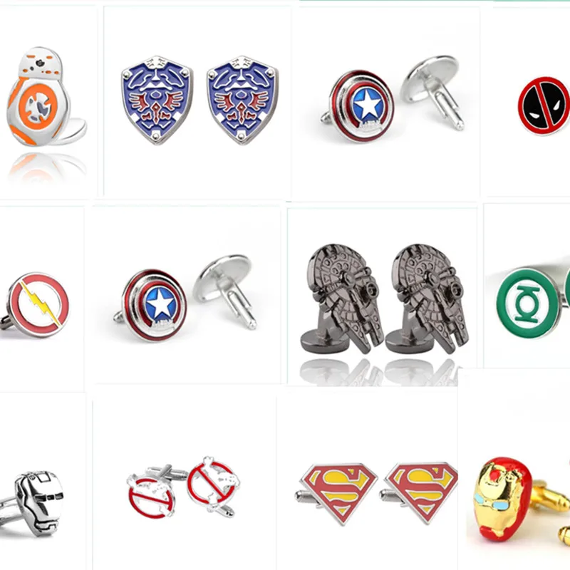 

CWFDY Hot Sale The Avengers Cufflinks Star Wars Cufflinks Darth Vader Enamel Shirt Metal Thor Hammer Captain Men Cuff Buttons