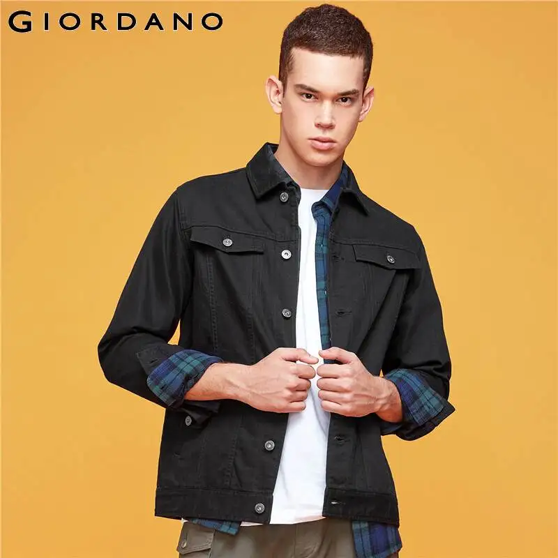 Giordano мужская джинсовая классическая рубашка с накладными карманами из натурального хлопка