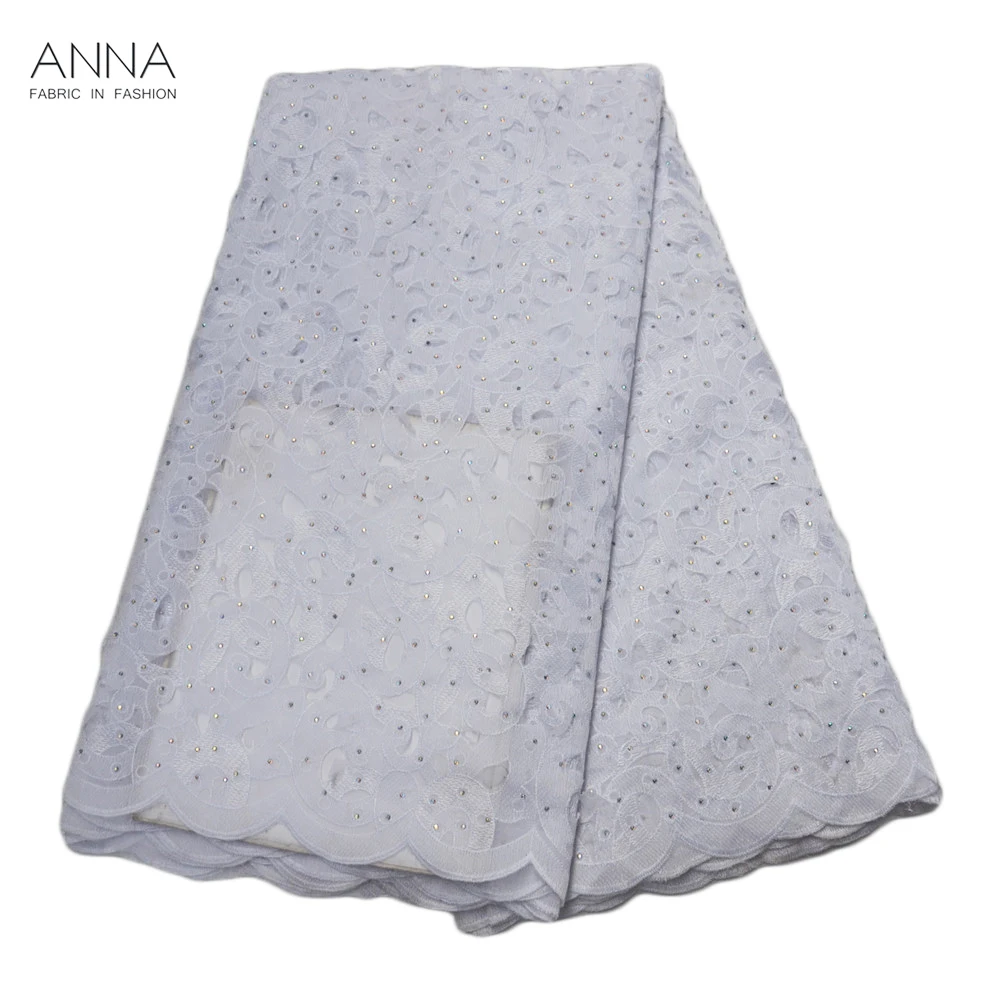 

Anna Latest Design African Embroidery Organza Lace Fabric With Stones Nigeria Lace Fabric High Quality For Nigerian Party Dress