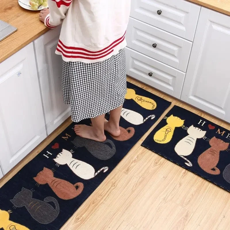 Floor Mat Kitchen Floor Mat Entrance Doormat Anti-Slip Carpet Cat Printed Water Absorbent Long Hallway Living Room Area Rugs Home Decor