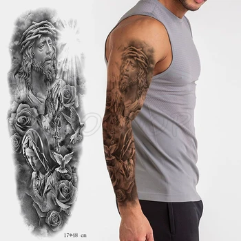 

Waterproof Temporary Tattoo Sticker Jesus Virgin sister Peace Pigeon bird flower Full Arm Tatoo Flash Fake Tatto for Men Women