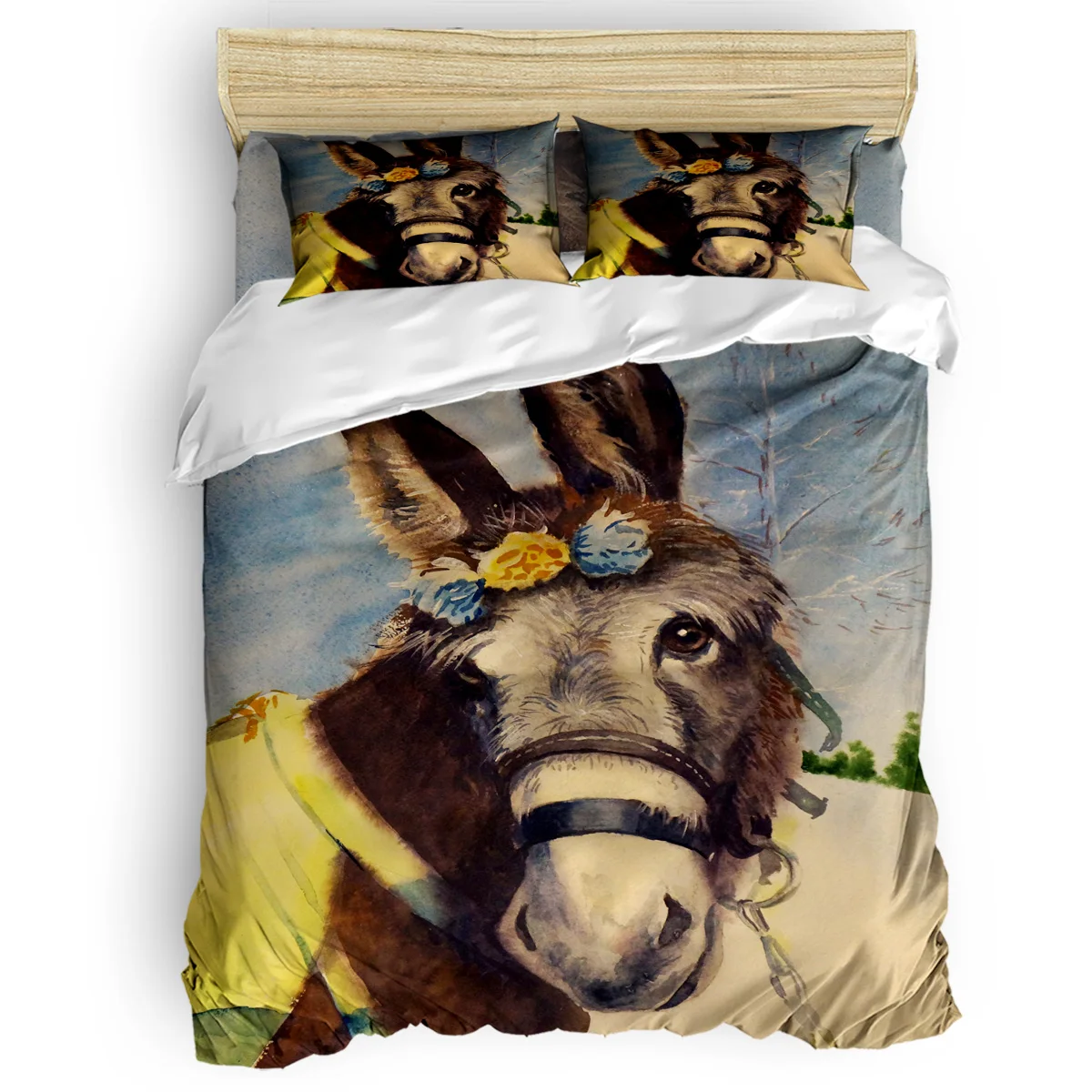 Animal Painting Image Donkey Quilted Duvet Set Comforter Sets