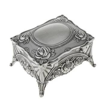 

Vintage Classic Jewellery Organizer Box Case Decorated with Rose Sculpture