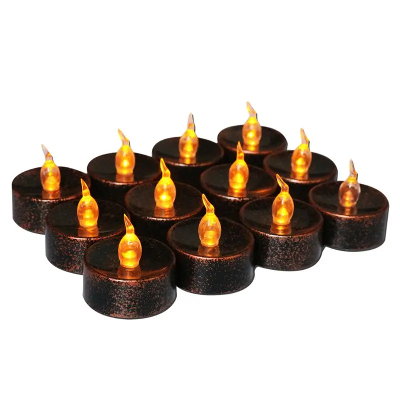12 шт. покрытые черные свечи на батарейках чай легкий беспламенный светодиодный электронные свечи Хэллоуин фестиваль Свадьба вечеринка Декор
