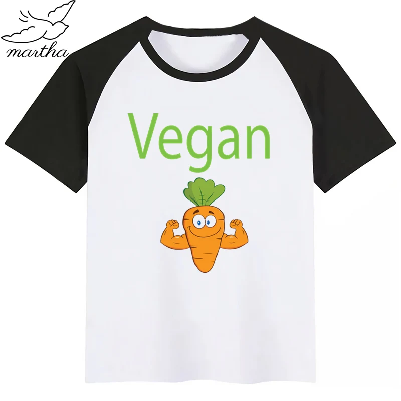 Vegan Carrot/модная футболка с забавным принтом; детские летние топы с круглым вырезом; футболка для мальчиков и девочек