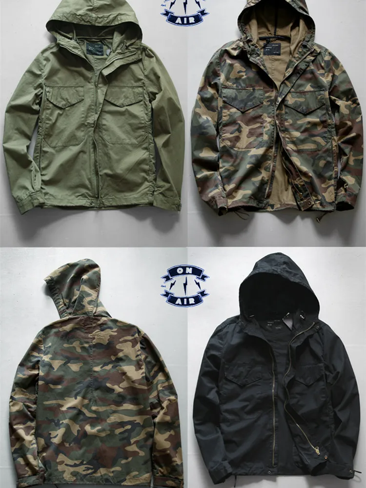 Autumn Winter M65 Zipper Woven Hooded Short Windbreaker Coat Men's Fashion Pure Cotton Washed Old Casual Thin Jacket waterproof windbreaker jacket,casual men jacket