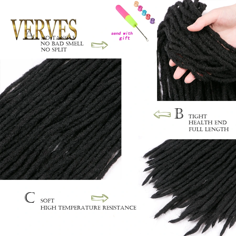 VERVES Soft Dreadlocks Synthetic Crochet Hair 12 strands/pcs Black Brown Crochet Braiding Hair For Women And Men 20'' Hair Piece 3