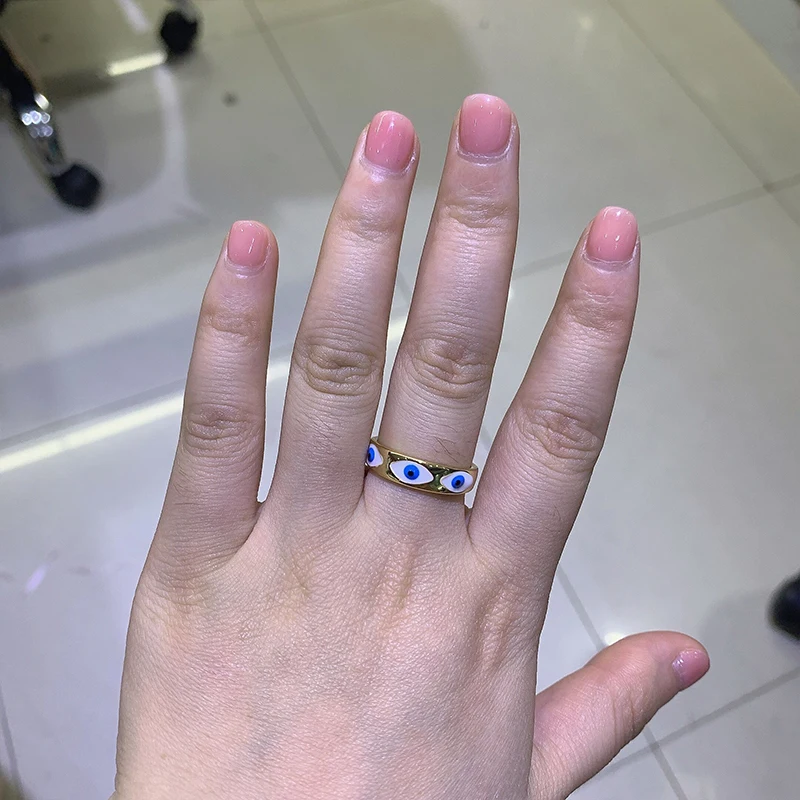 ZHUKOU NEW gold enamel eye ring for women creative simple summer Dripping oil opening ring fashion jewelry wholesale VJ270