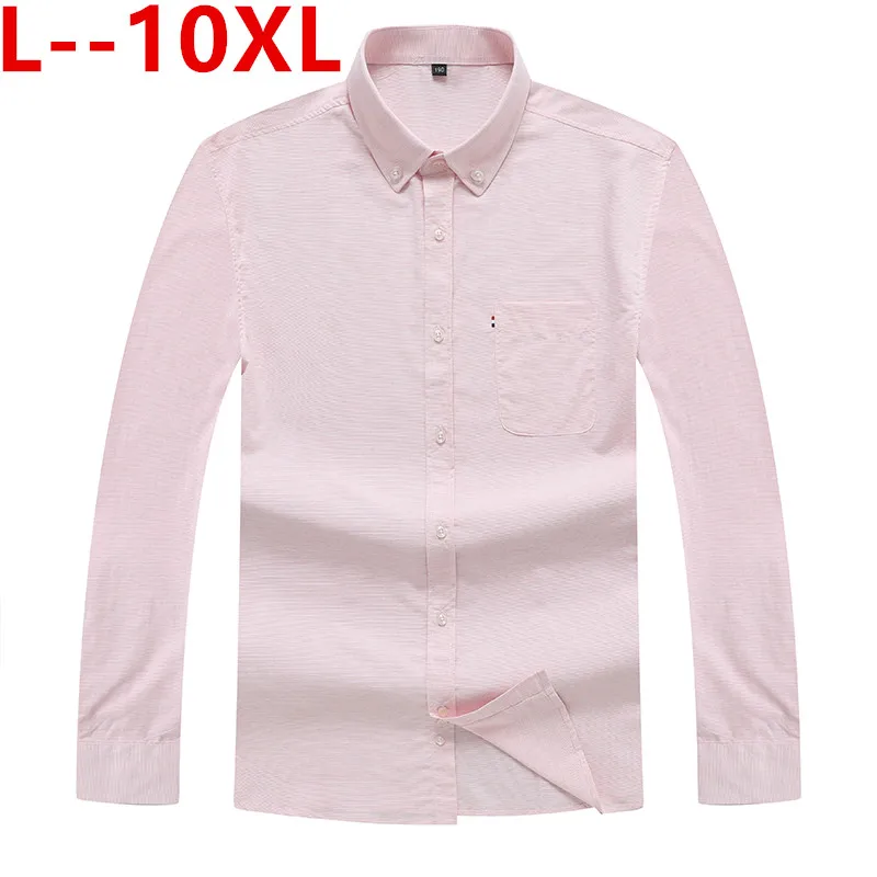 Плюс 8XL 6XL 5X Мужская Однотонная рубашка-Оксфорд с длинными рукавами и карманом на левой груди, мужские повседневные свитеры с пуговицами на пуху