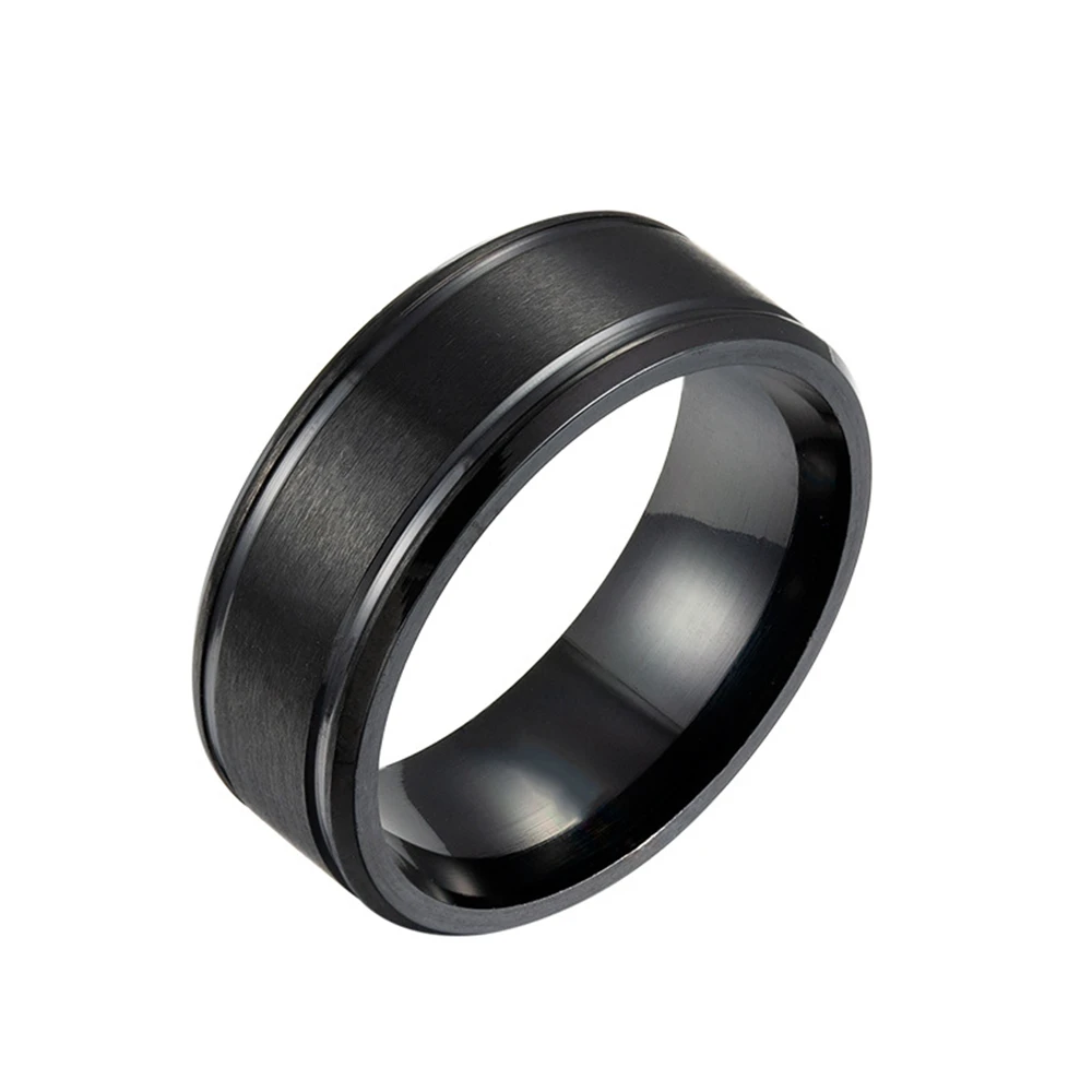 Loredana 8mm ouro preto e branco três cores cor sólida fosco duplo bisel aço inoxidável anéis masculinos sob medida para homem