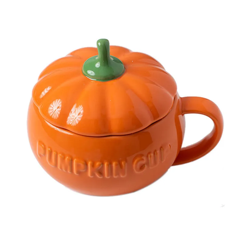 300ml/500ml Creative Pumpkin Coffee Mugs Ceramic Milk Cup with Lid Breakfast Oatmeal Yogurt Mug Funny Halloween Gift | Дом и сад