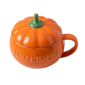 

300ml/500ml Creative Pumpkin Coffee Mugs Ceramic Milk Cup with Lid Breakfast Oatmeal Yogurt Mug Funny Halloween Gift