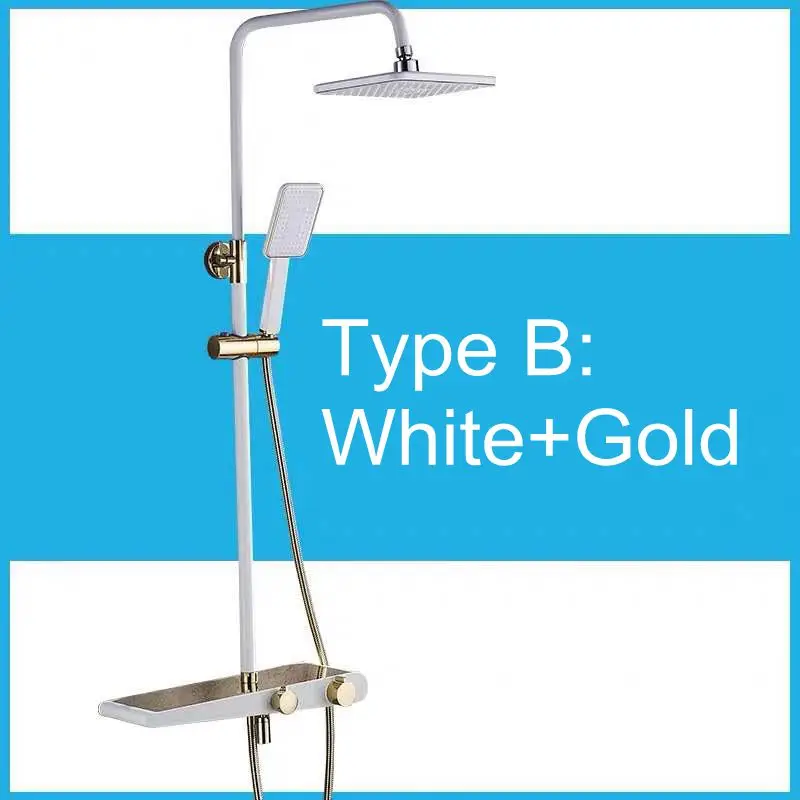 Type B--White Gold Vidric черный дождь смеситель для душа набор настенный дождевой Душ Смесители для хранения Ванна Смеситель кран горячая холодная с ручной душ EL3902 - Color: Type B--White Gold