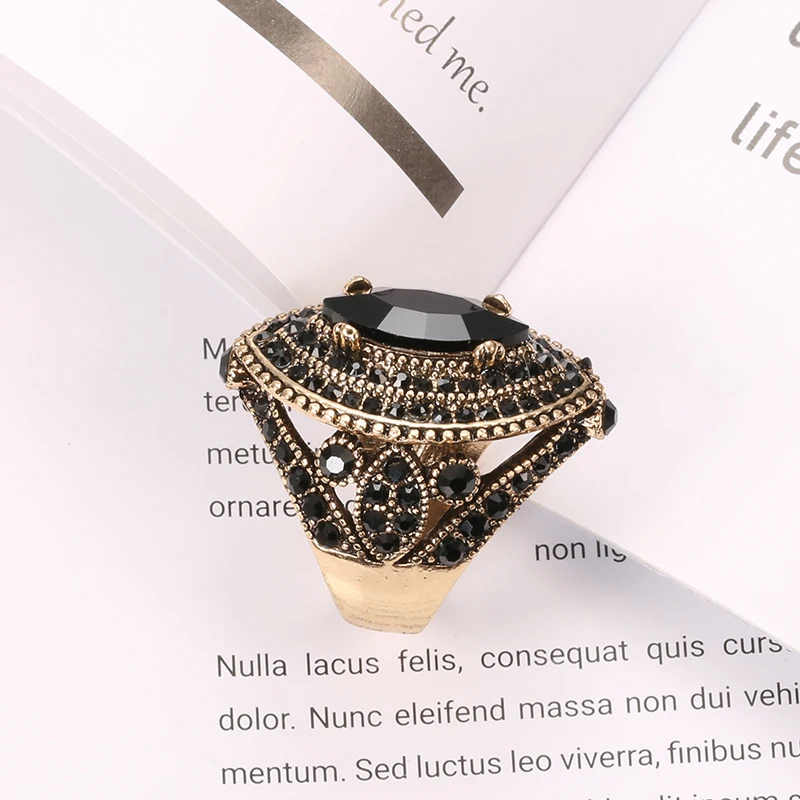 Womens Ring Kinel Luxury Antique Vintage Look AAA Crystal Boho Gold Color Charm Ethnic Wedding