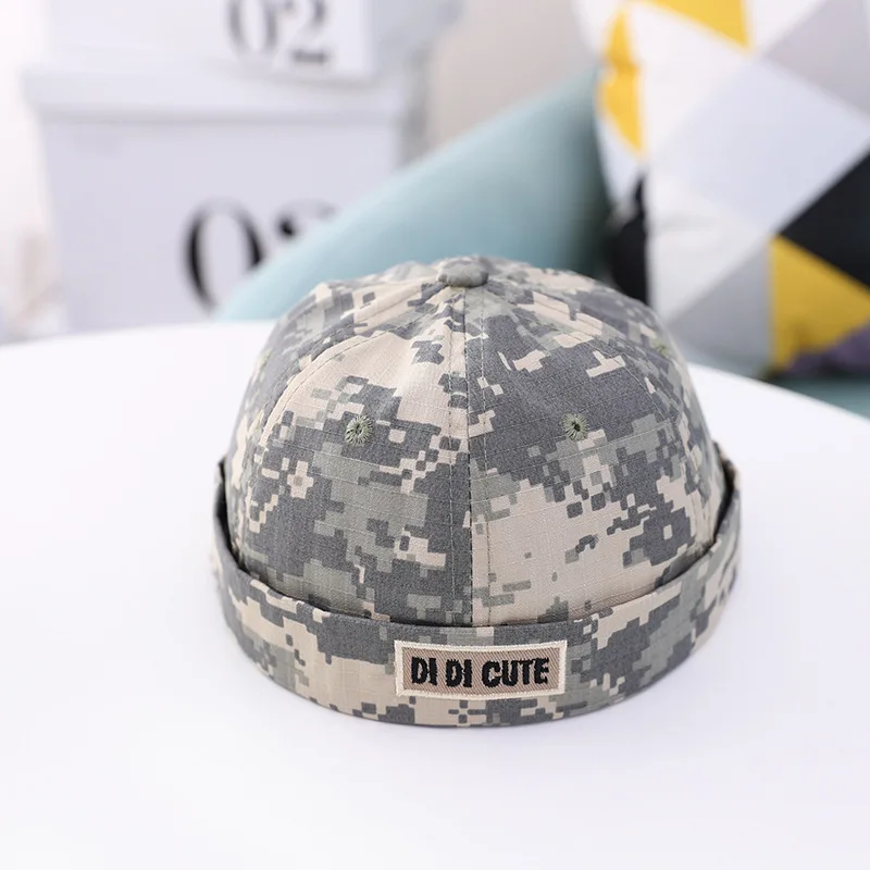 Doitbest Vintage boy Docker Cap Brimless Hat Camouflage girl Beanie Hats Cotton Retro Adjustable Spring Landlord Sailor Cap timberland skully