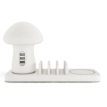 

Multiple USB Phone Charger Mushroom Night Lamp Wireless Charging Station Dock Charger for Mobile Phones US Plug
