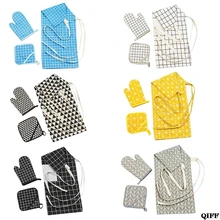 Кухонные перчатки для микроволновой печи, выпечки, прихватки для готовки в духовке, фартук, Настольный коврик, комплект из 4 предметов