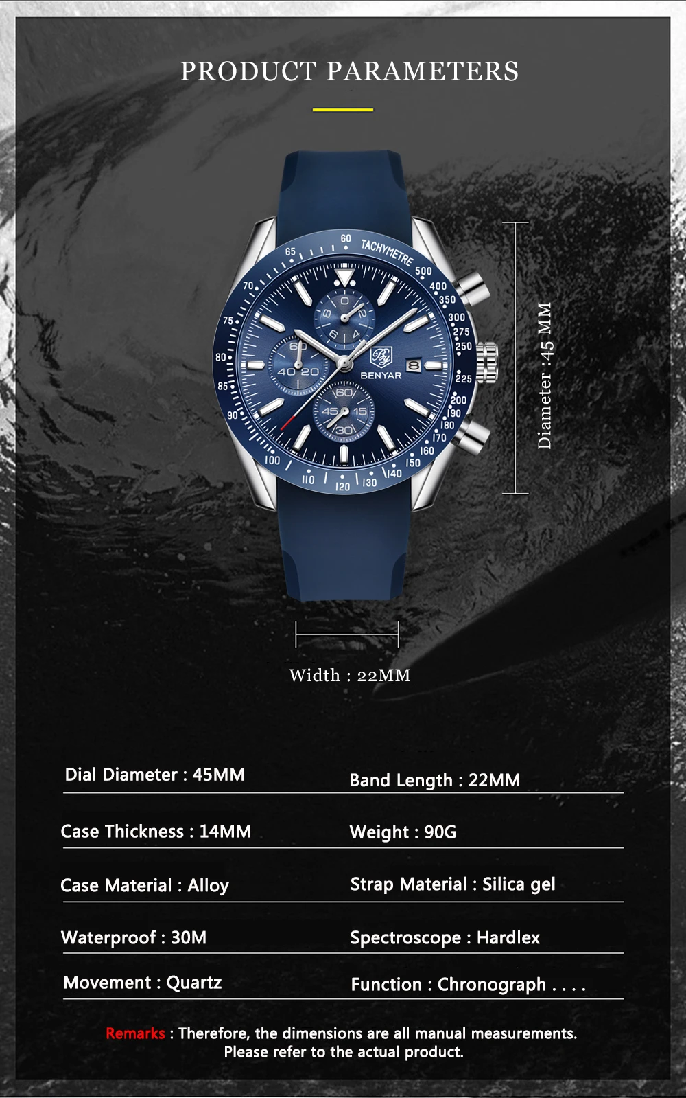 Часы мужские роскошные брендовые BENYAR мужские синие часы с силиконовым ремешком наручные часы Мужские часы с хронографом мужские часы Relogio Masculino
