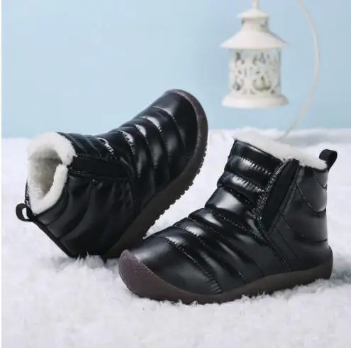 Черный Winter Boots Kids Snow Boots Children Plush Ankle High Top waterproof Boots Cotton Shoes girl Soft Comfortable Boots Child Botas - Цвет: Черный