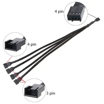 

PWM 4pin Fan Sleeved Extension Splitter Hub Cables,Motherboard CPU 4 pin to 2 4 Way 4Pin Cooler or 3pin Case Fan Power