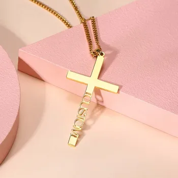 

Customized Cross Name Necklace Personalized Stainless Steel Women Necklaces Customized Names Platinum chain gift for girls